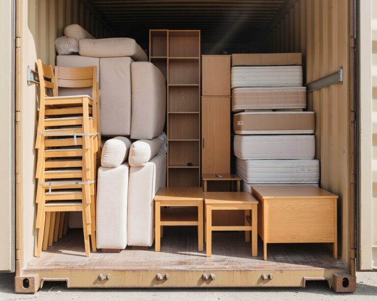 Drive-up container packed with client contents and project overflow boxes