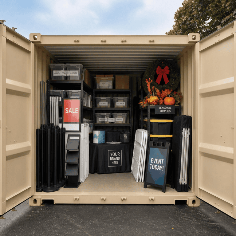 Seasonal business goods and operational overflow stored in drive-up storage